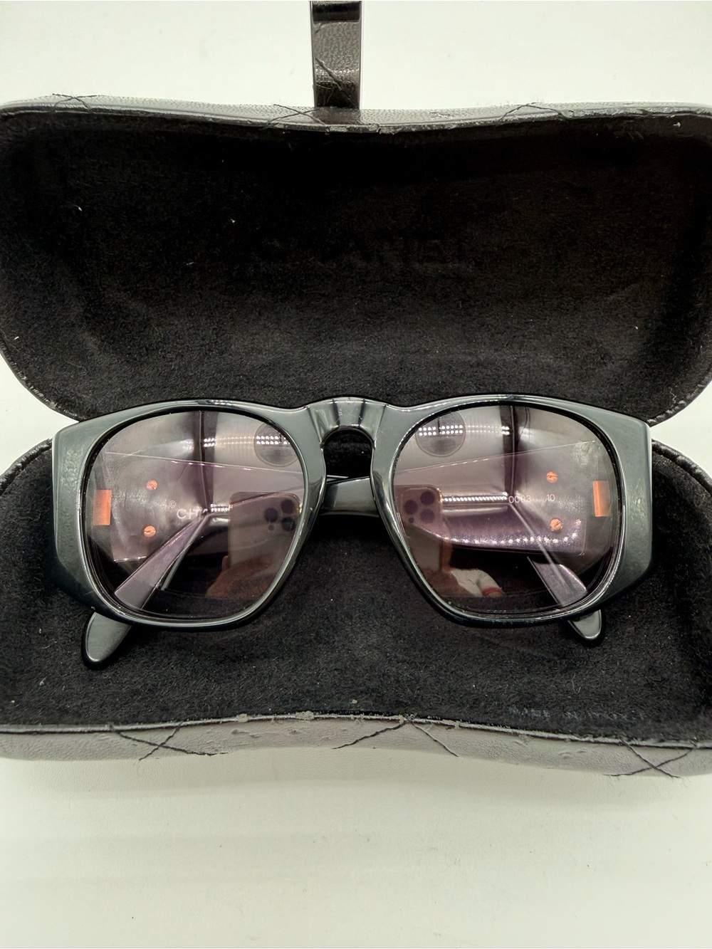 CHANEL Vintage Coco Quilted Medium Sunglasses with Case Black